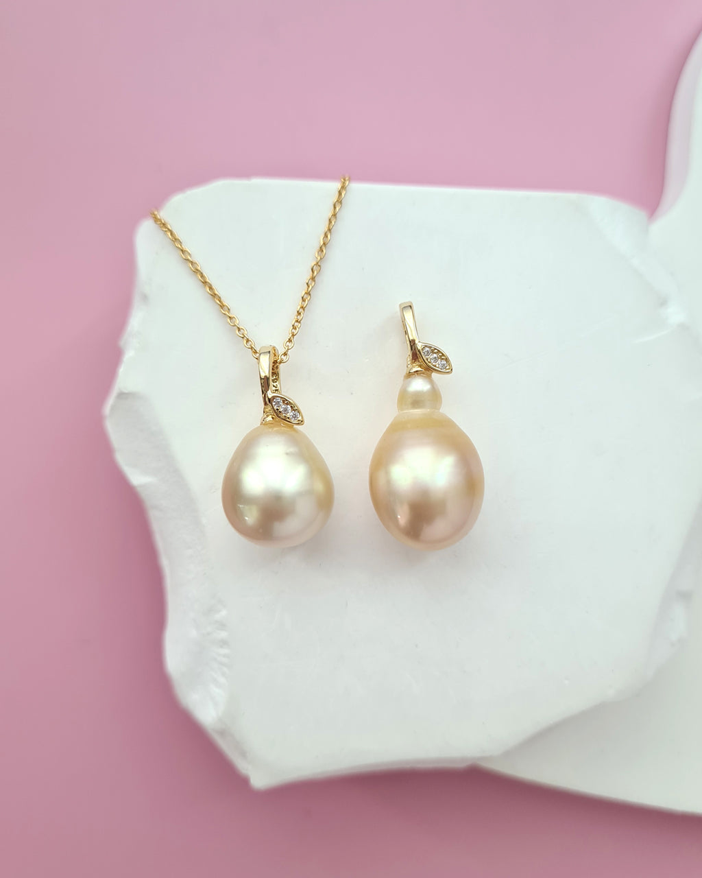 Gold South Sea Pearl Necklace - Pear Pearl Pendant, Handcrafted in Singapore