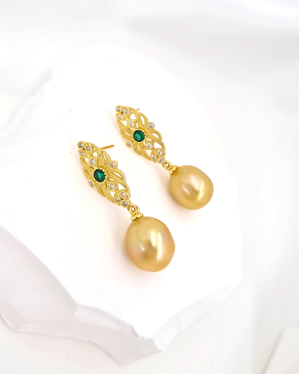 South Sea Pearl Earrings - Vintage Filigree Handmade Pearl Jewelry from Singapore