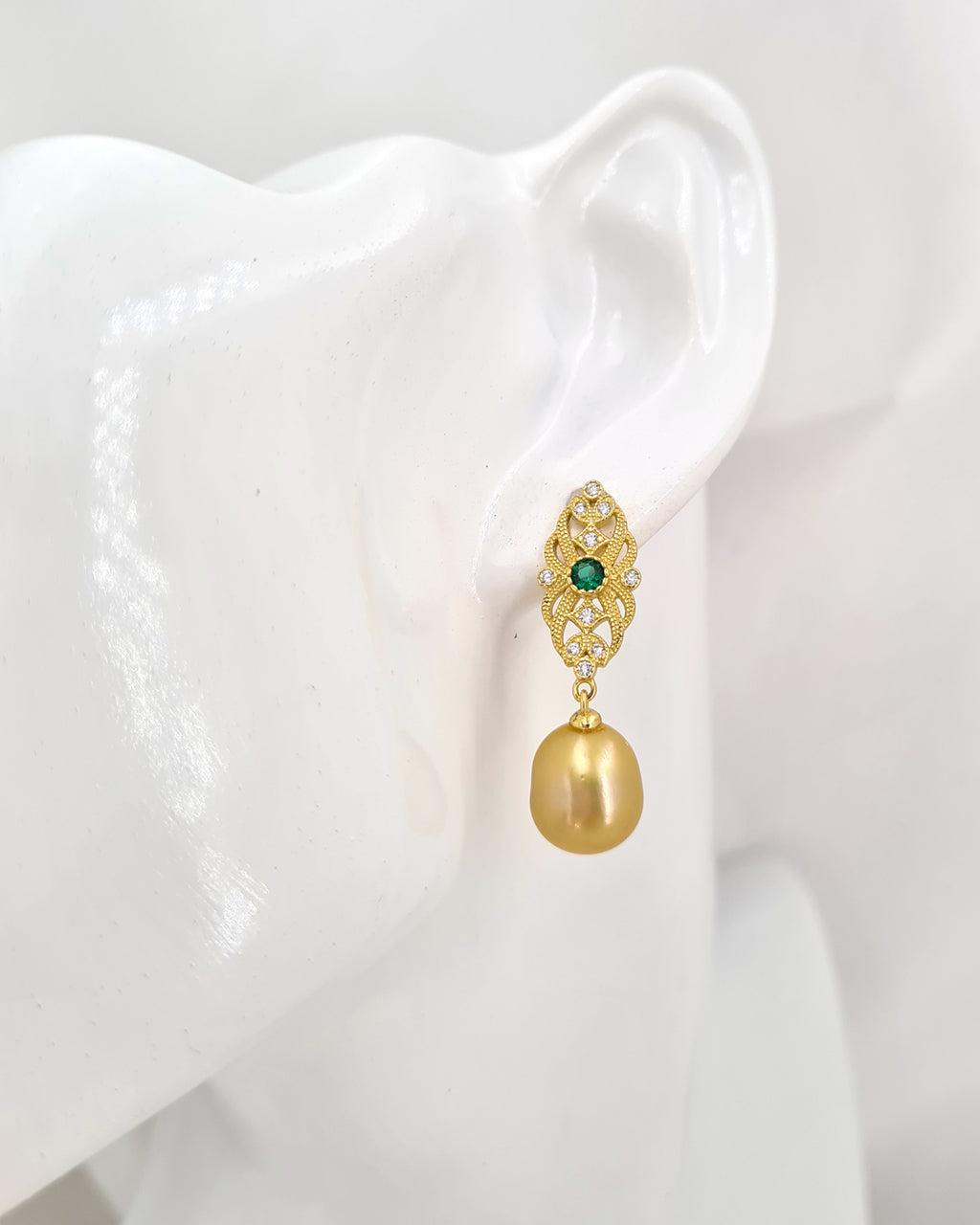 South Sea Pearl Earrings - Vintage Filigree Handmade Pearl Jewelry from Singapore