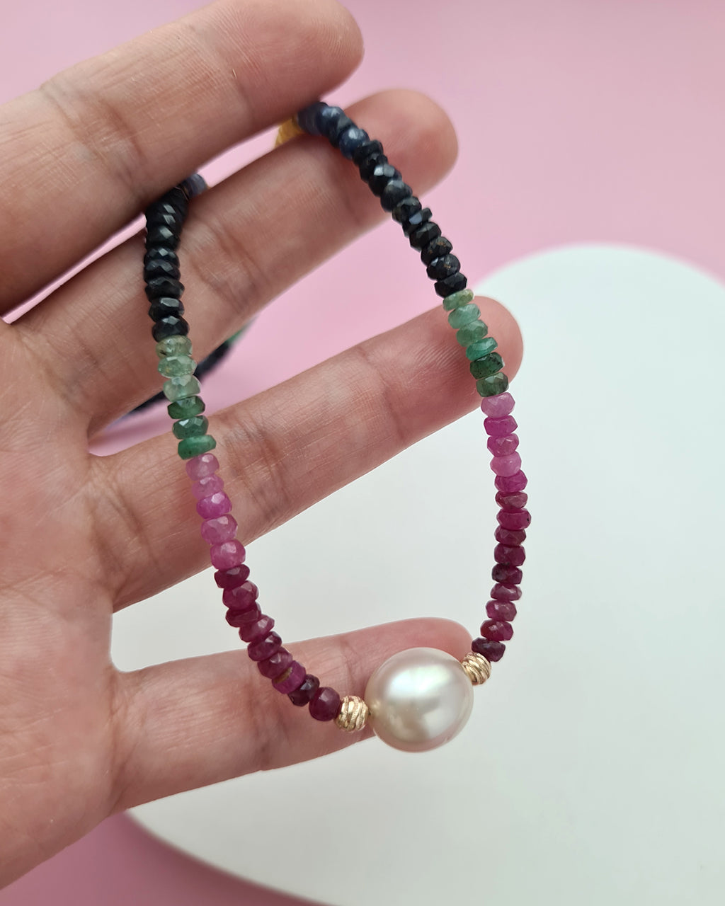 South Sea Pearl Necklace - Sapphire, Emerald and Ruby Handmade Pearl Jewelry in Singapore