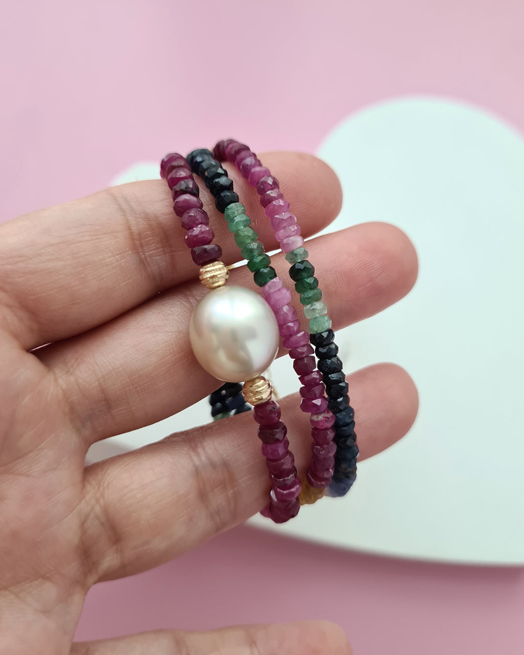 South Sea Pearl Necklace - Sapphire, Emerald and Ruby Handmade Pearl Jewelry in Singapore