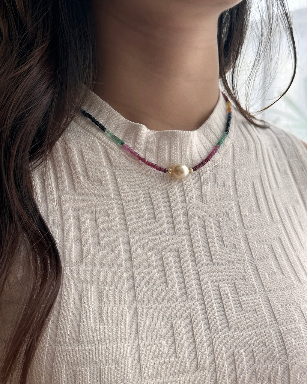 South Sea Pearl Necklace - Sapphire, Emerald and Ruby Handmade Pearl Jewelry in Singapore