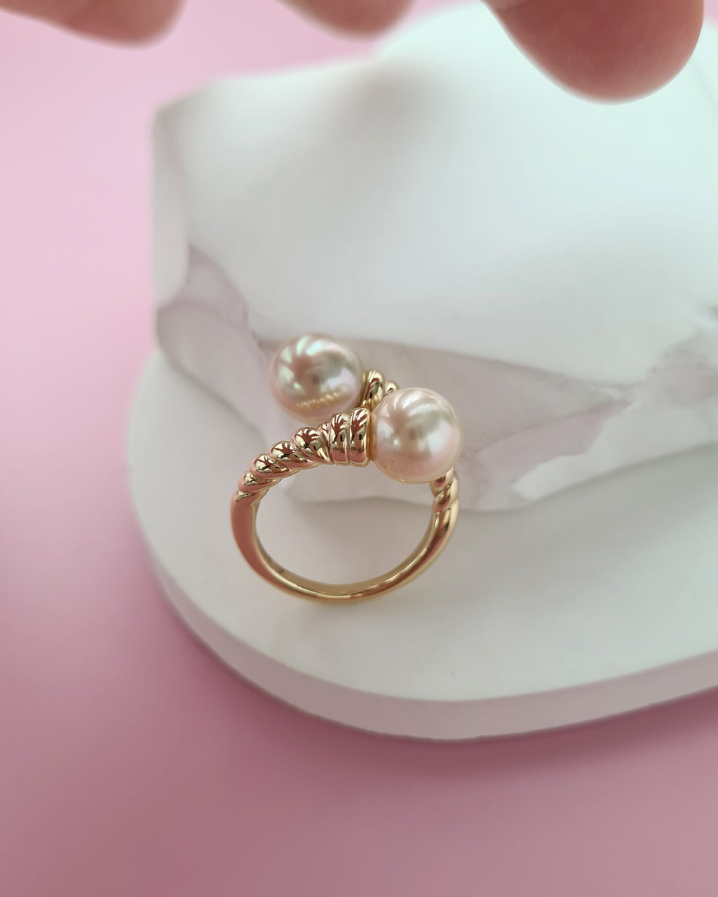 Double South Sea Pearl Open Ring, Handmade Pearl Jewelry in Singapore
