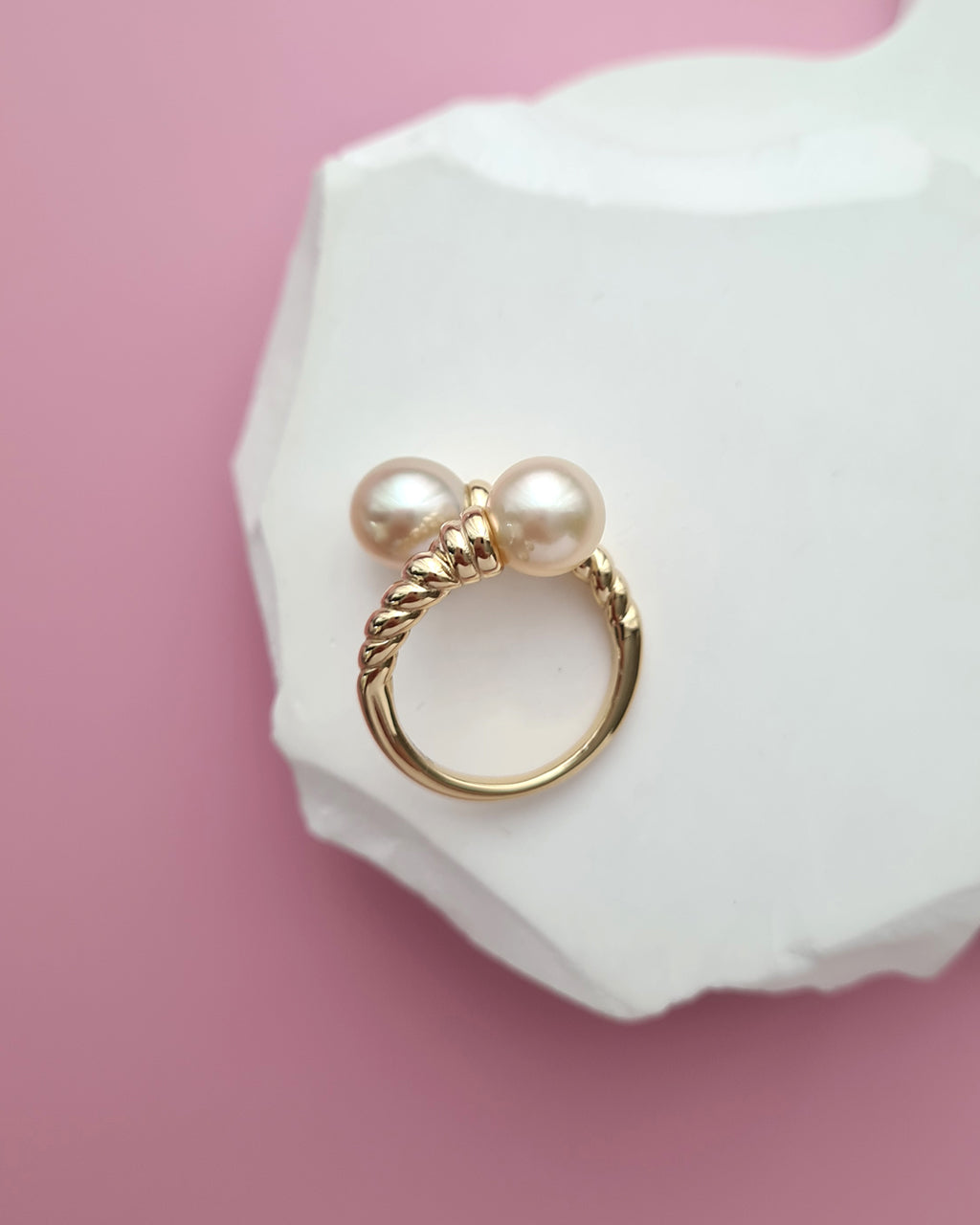 Double South Sea Pearl Open Ring, Handmade Pearl Jewelry in Singapore