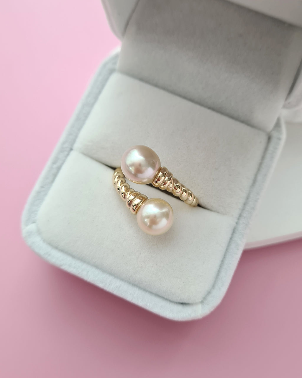 Double South Sea Pearl Open Ring, Handmade Pearl Jewelry in Singapore