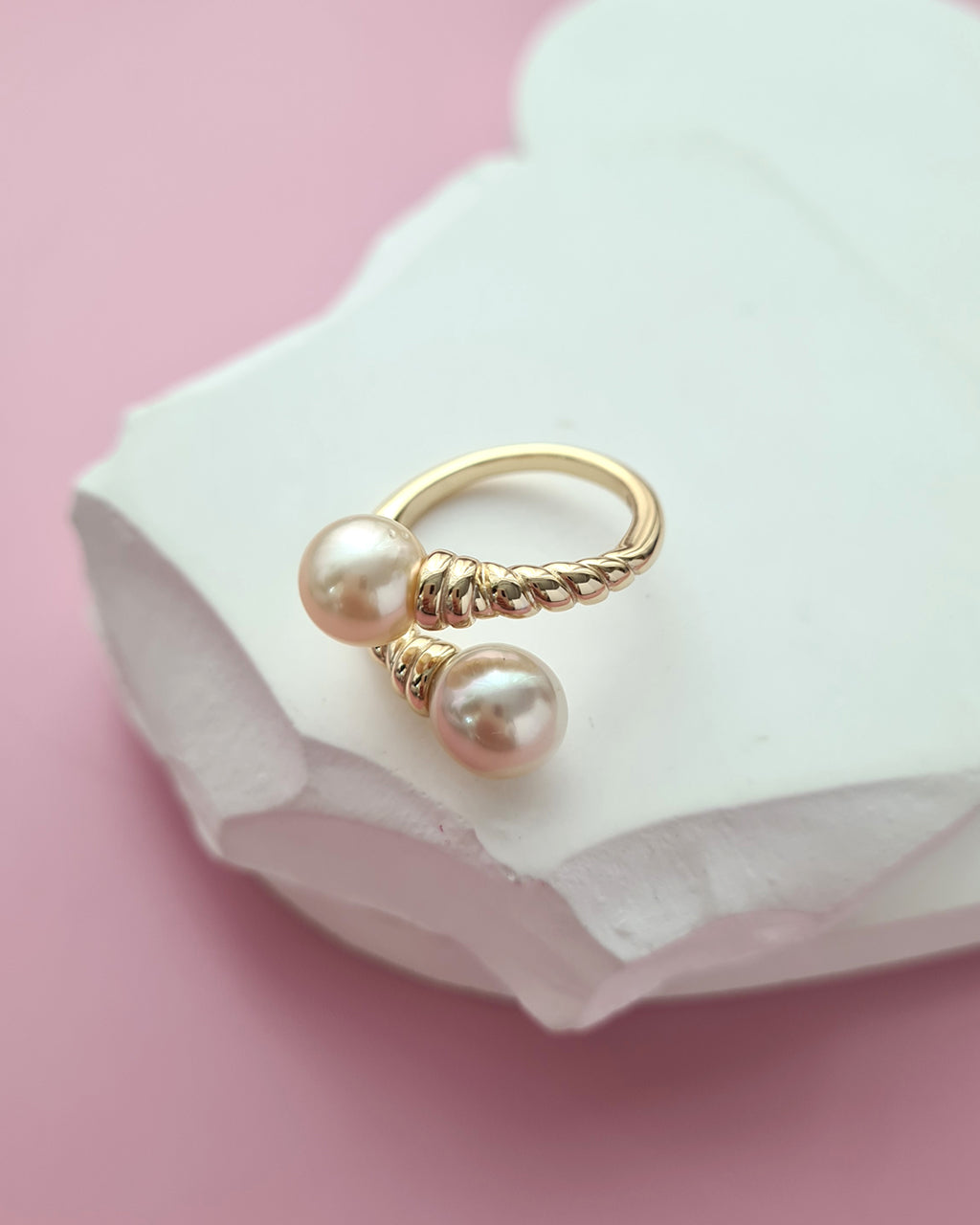 Double South Sea Pearl Open Ring, Handmade Pearl Jewelry in Singapore