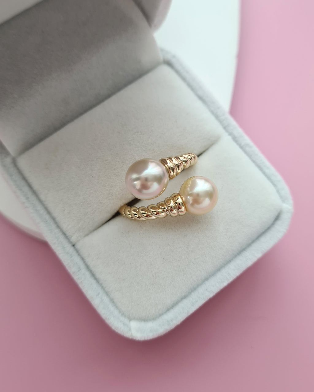Double South Sea Pearl Open Ring, Handmade Pearl Jewelry in Singapore