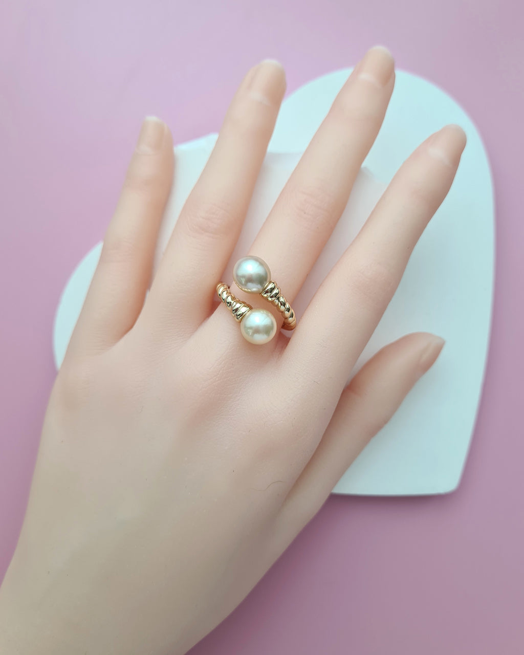 Double South Sea Pearl Open Ring, Handmade Pearl Jewelry in Singapore