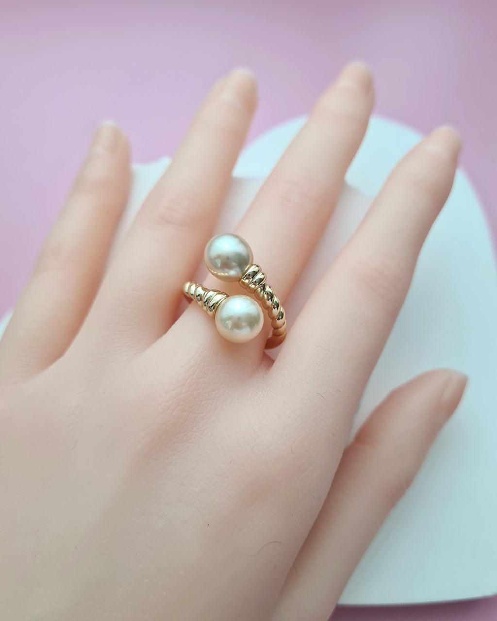 Double South Sea Pearl Open Ring, Handmade Pearl Jewelry in Singapore