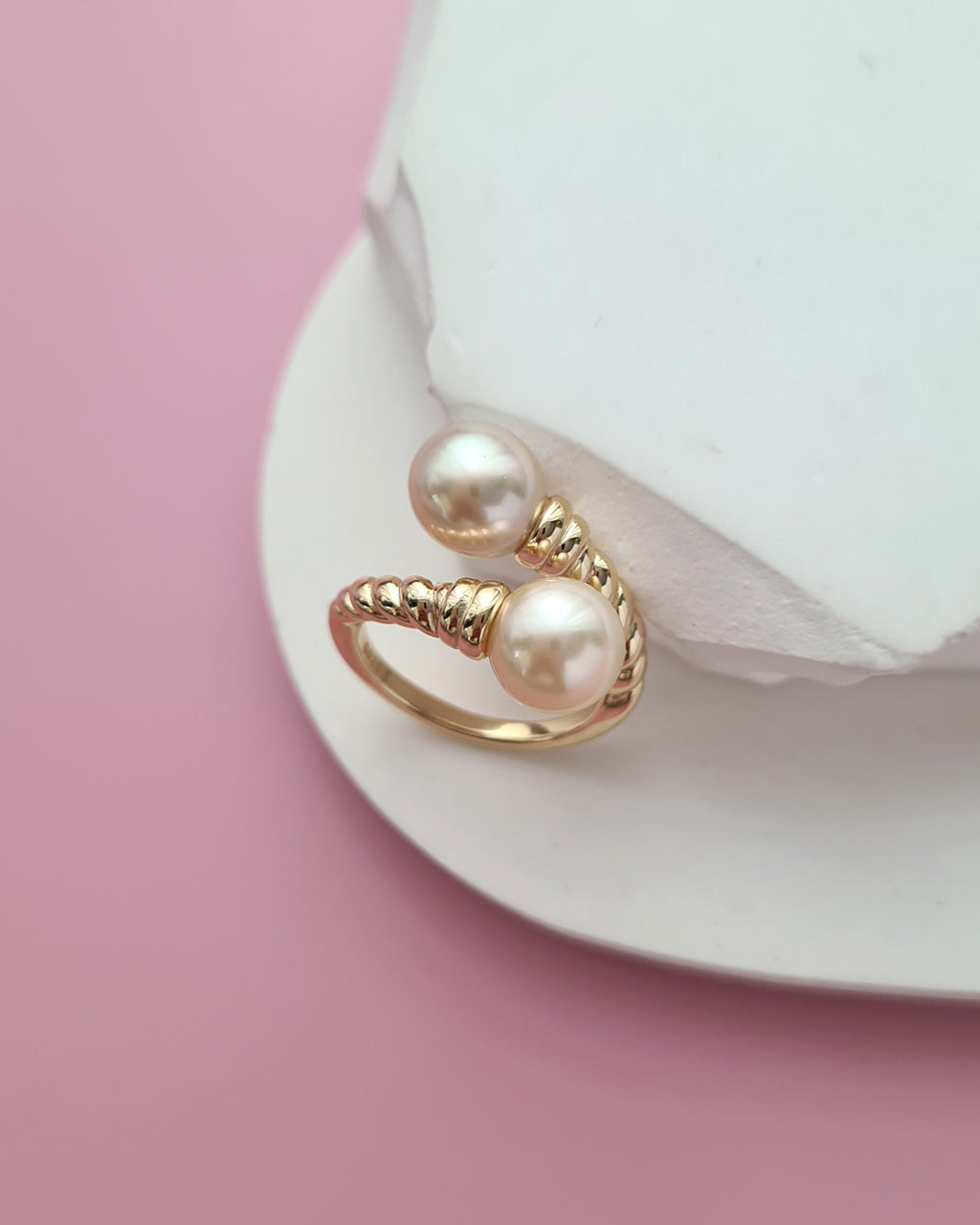 Double South Sea Pearl Open Ring, Handmade Pearl Jewelry in Singapore