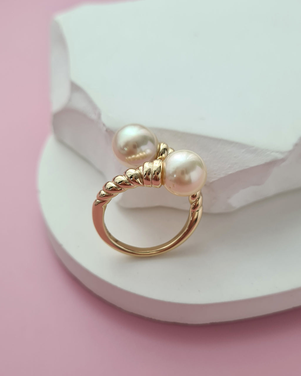 Double South Sea Pearl Open Ring, Handmade Pearl Jewelry in Singapore