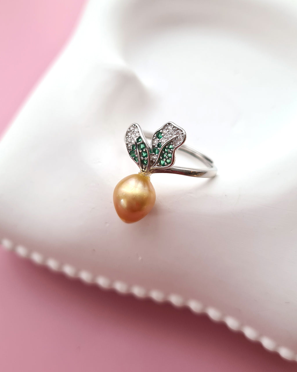Cute Gold Carrot Ring, South Sea Pearl Ring, Singapore