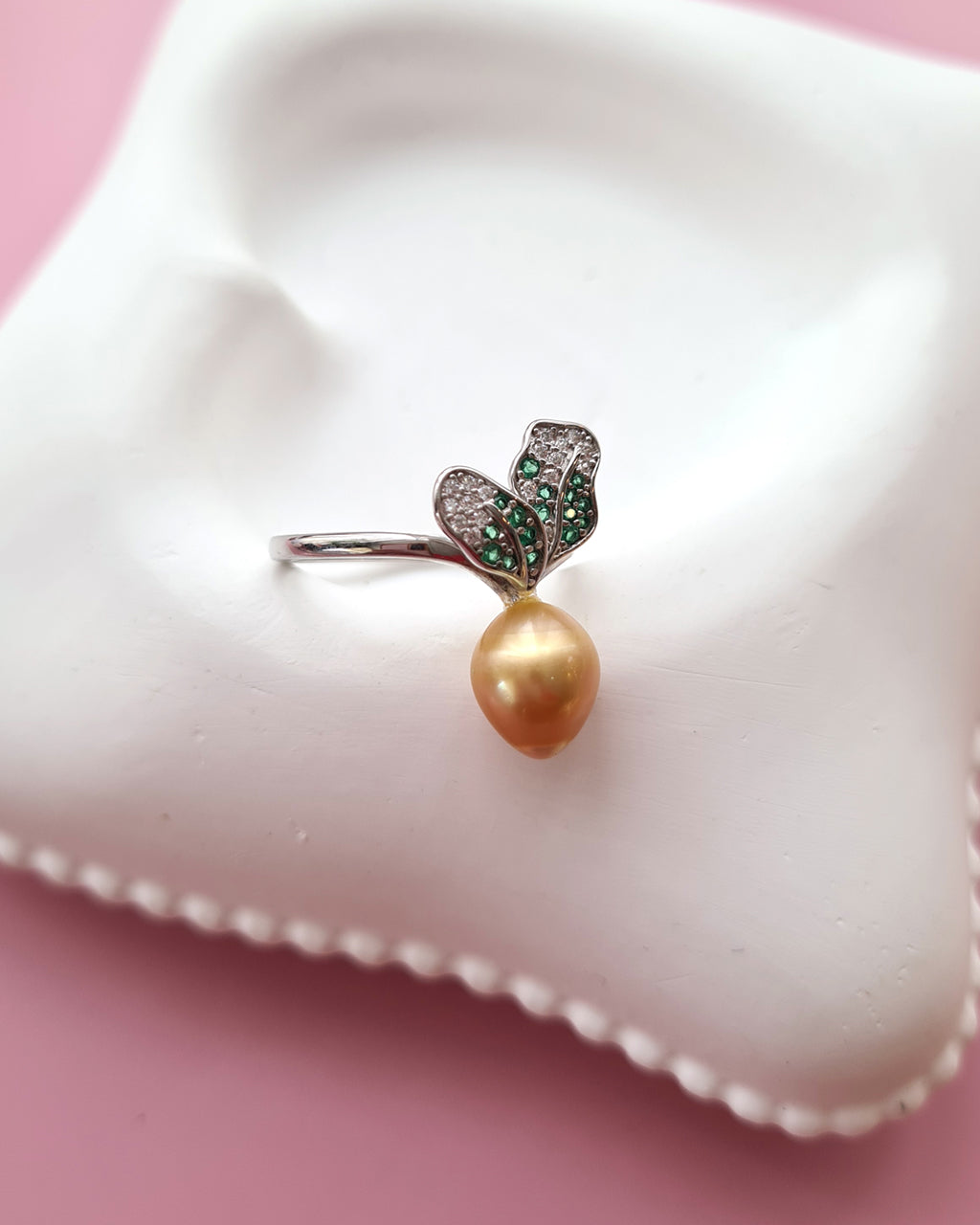Cute Gold Carrot Ring, South Sea Pearl Ring, Singapore