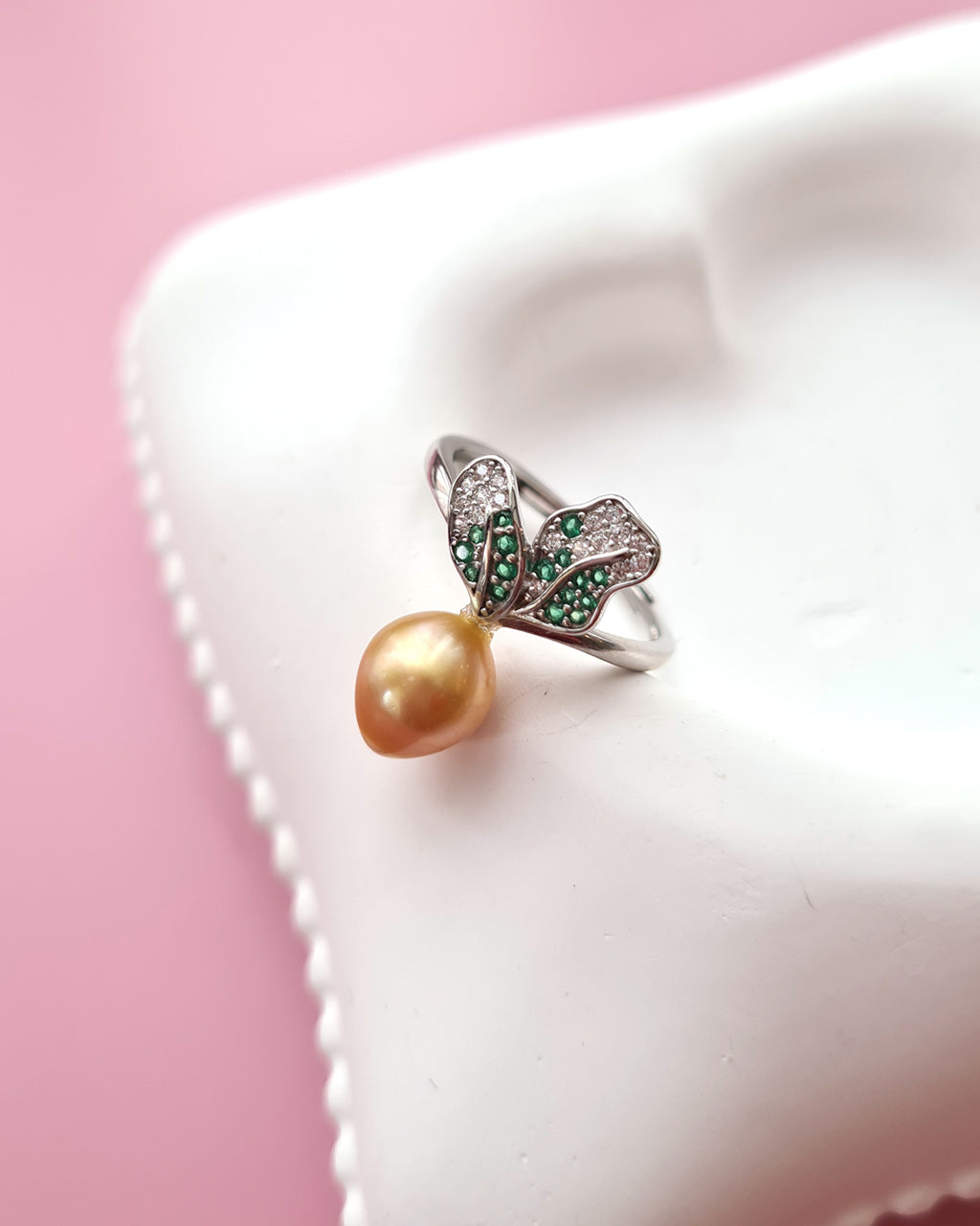 Cute Gold Carrot Ring, South Sea Pearl Ring, Singapore