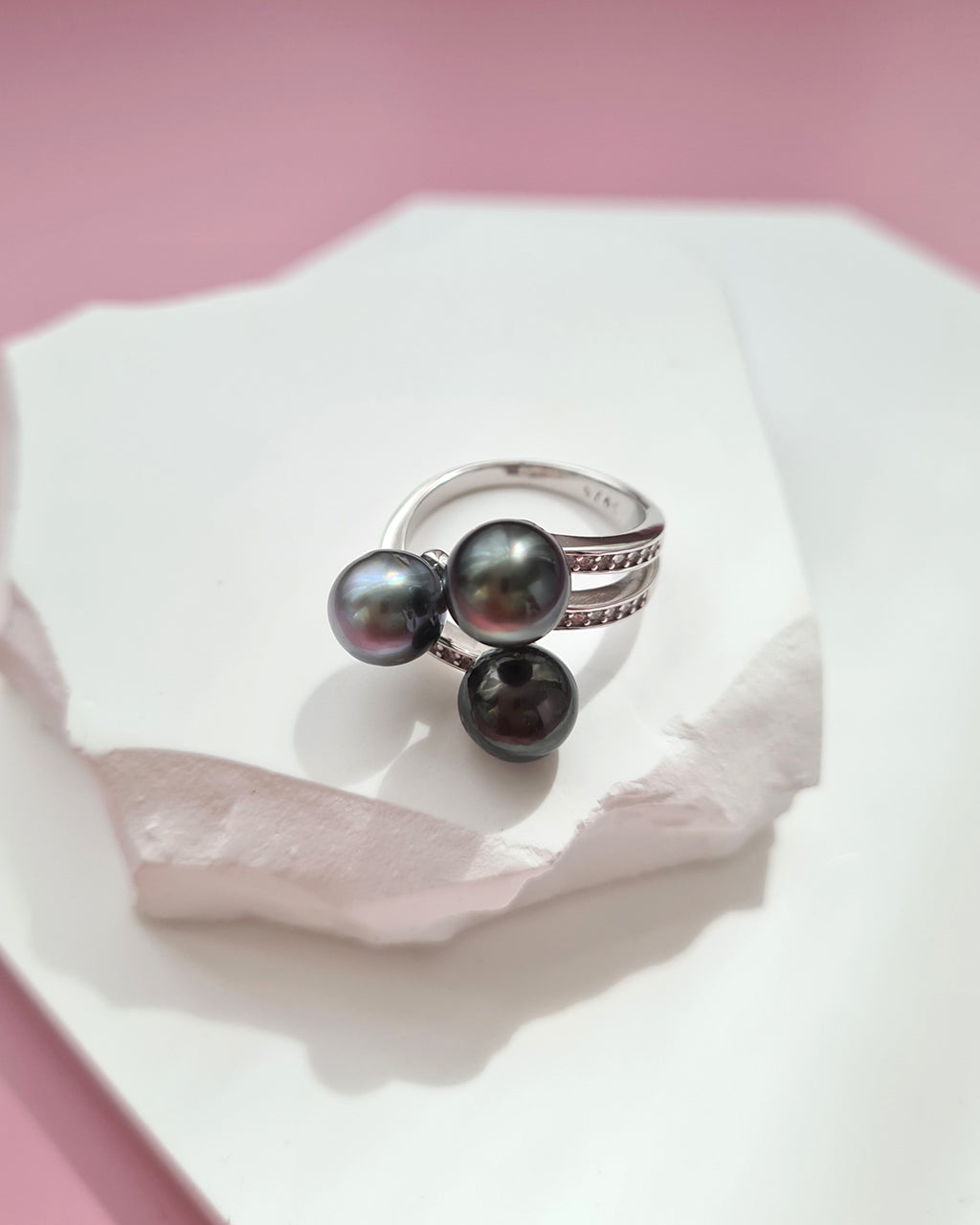 Tahitian Pearl Trio Ring, Modern Pearl Jewelry, Unisex