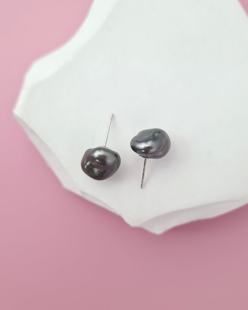 Dark Platinum Grey Tahitian Keshi Pearl Stud Earrings - 18k White Gold Pearl Jewelry Singapore