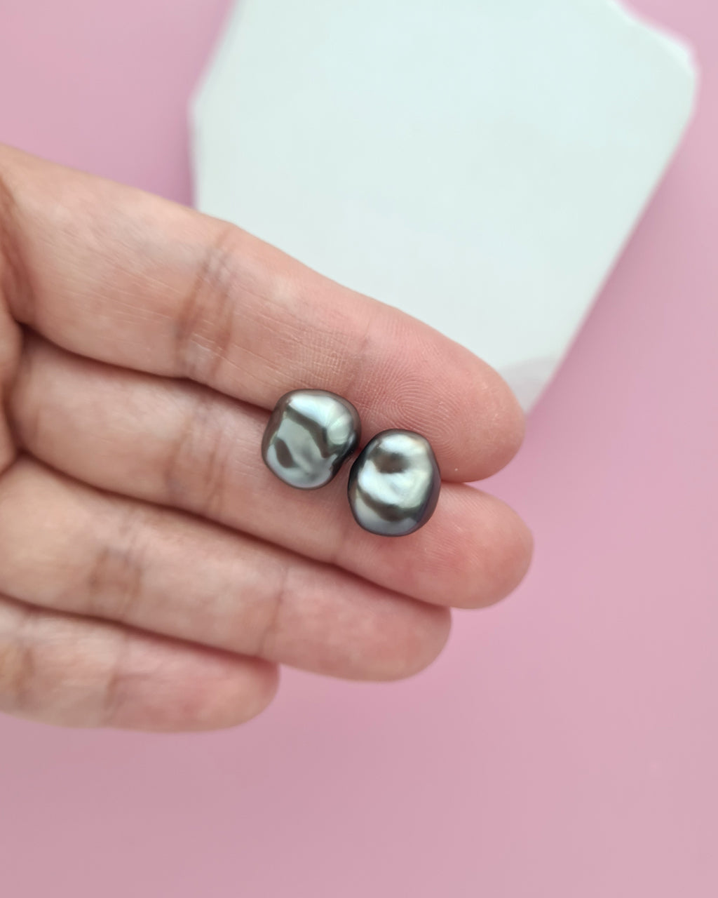 Dark Platinum Grey Tahitian Keshi Pearl Stud Earrings - 18k White Gold Pearl Jewelry Singapore