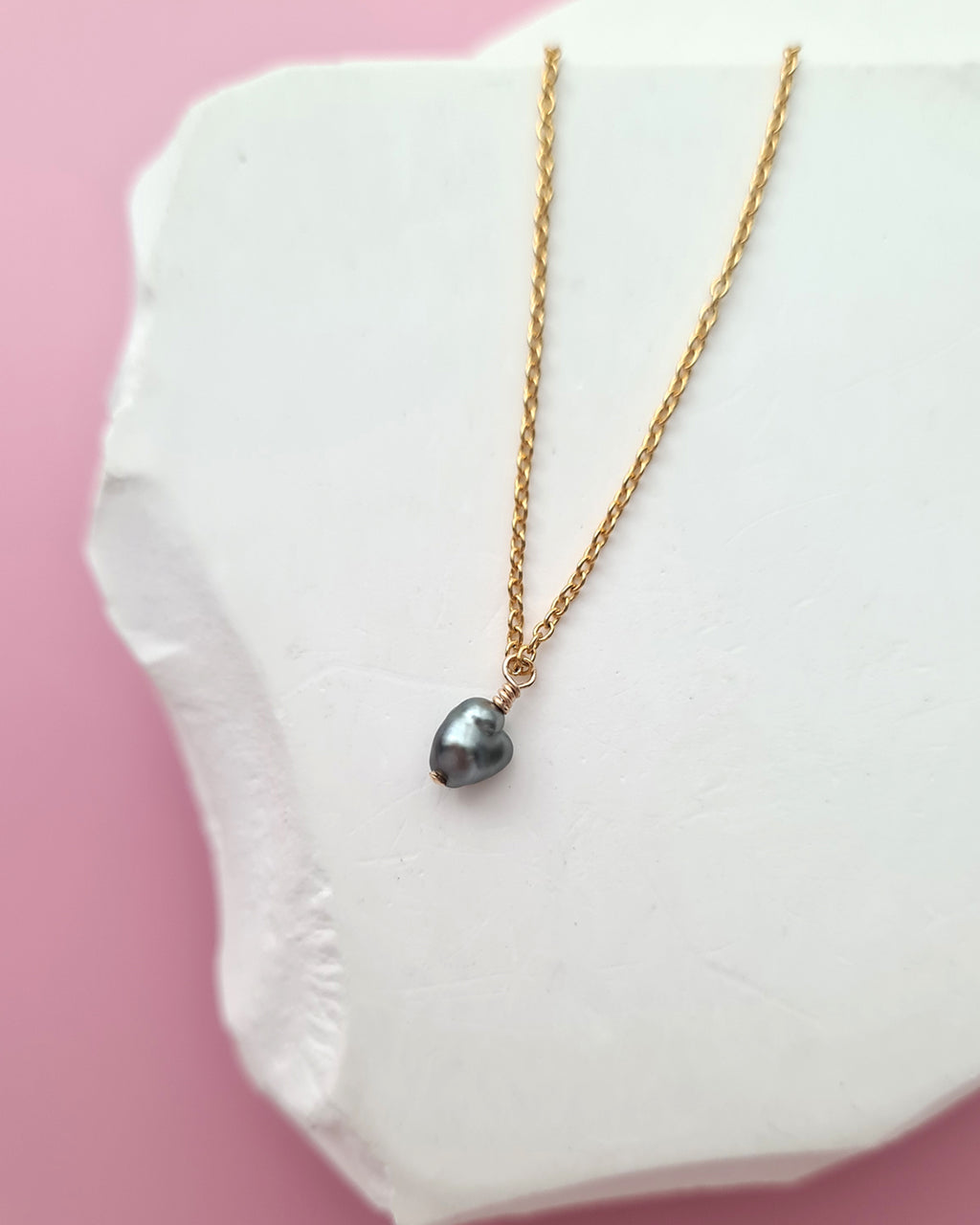 Tahitian Keshi Pearl Pendant Necklace, Tiny Heart Pearl Handmade Jewelry in Singapore