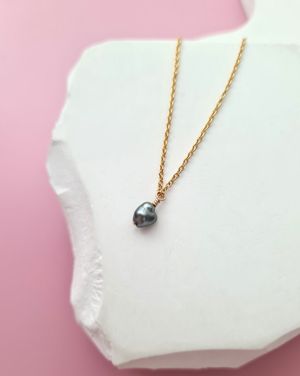 Tahitian Keshi Pearl Pendant Necklace, Tiny Heart Pearl Handmade Jewelry in Singapore