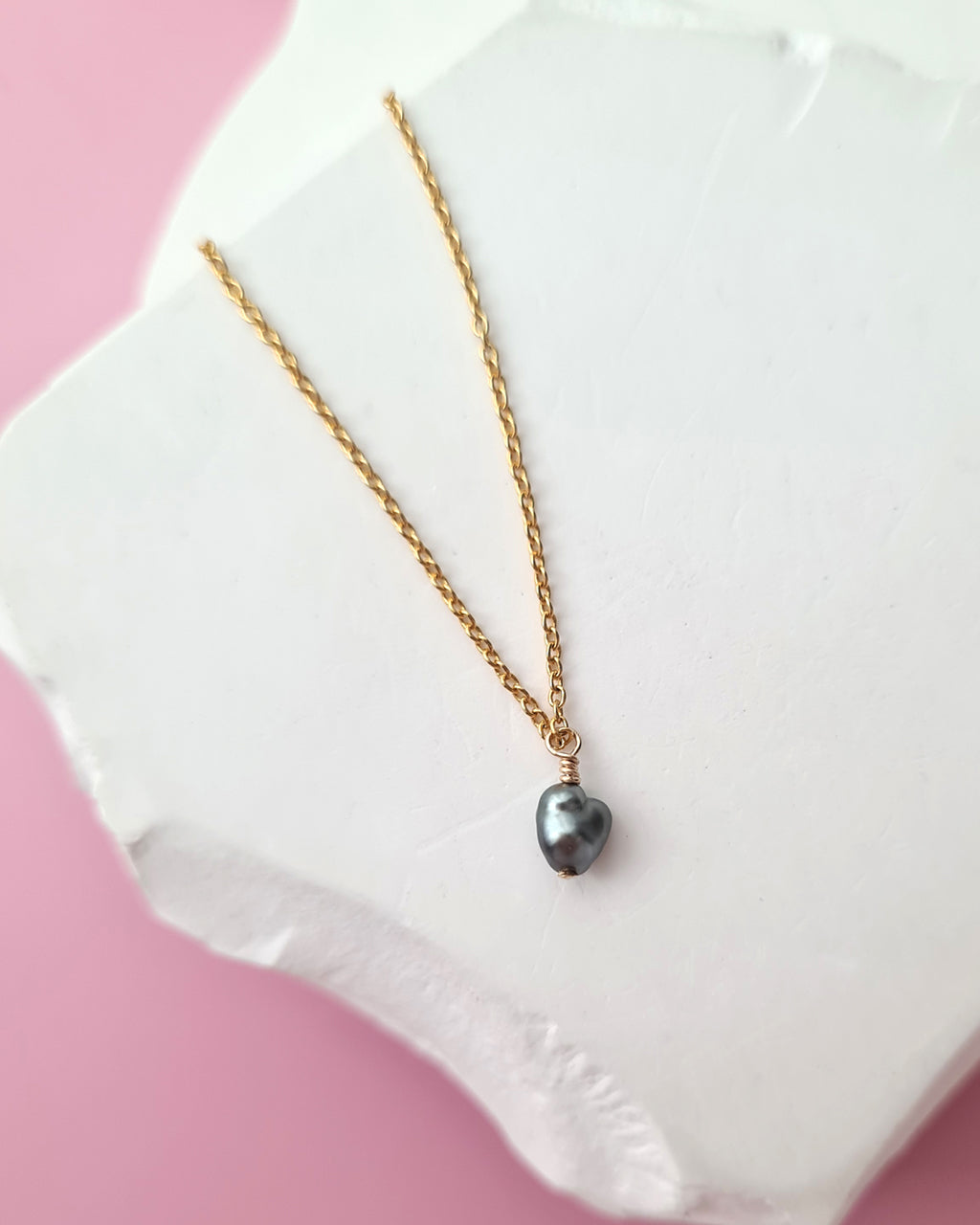 Tahitian Keshi Pearl Pendant Necklace, Tiny Heart Pearl Handmade Jewelry in Singapore