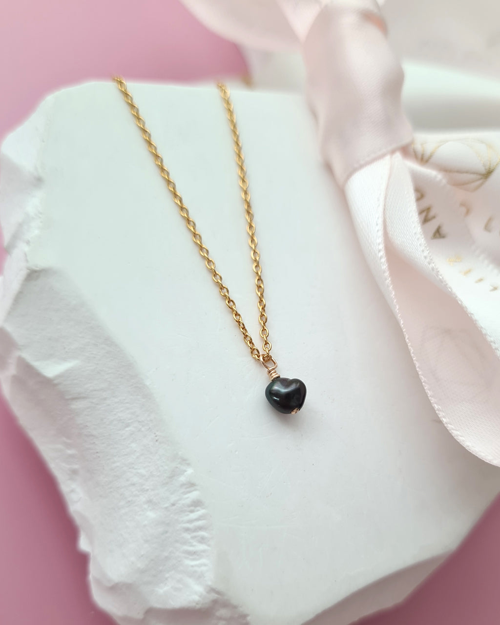 Tahitian Keshi Pearl Pendant Necklace, Tiny Heart Pearl Handmade Jewelry in Singapore