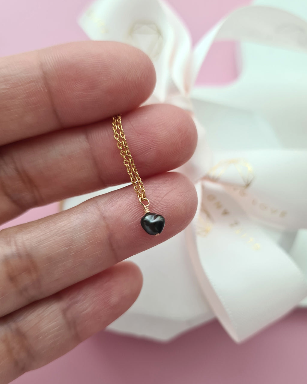 Tahitian Keshi Pearl Pendant Necklace, Tiny Heart Pearl Handmade Jewelry in Singapore