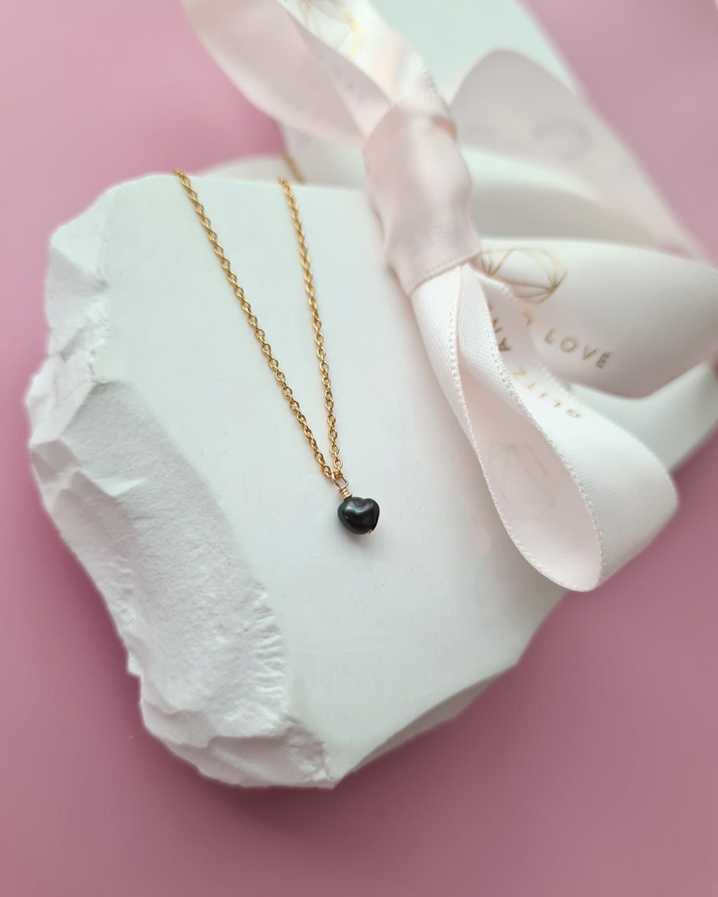 Tahitian Keshi Pearl Pendant Necklace, Tiny Heart Pearl Handmade Jewelry in Singapore
