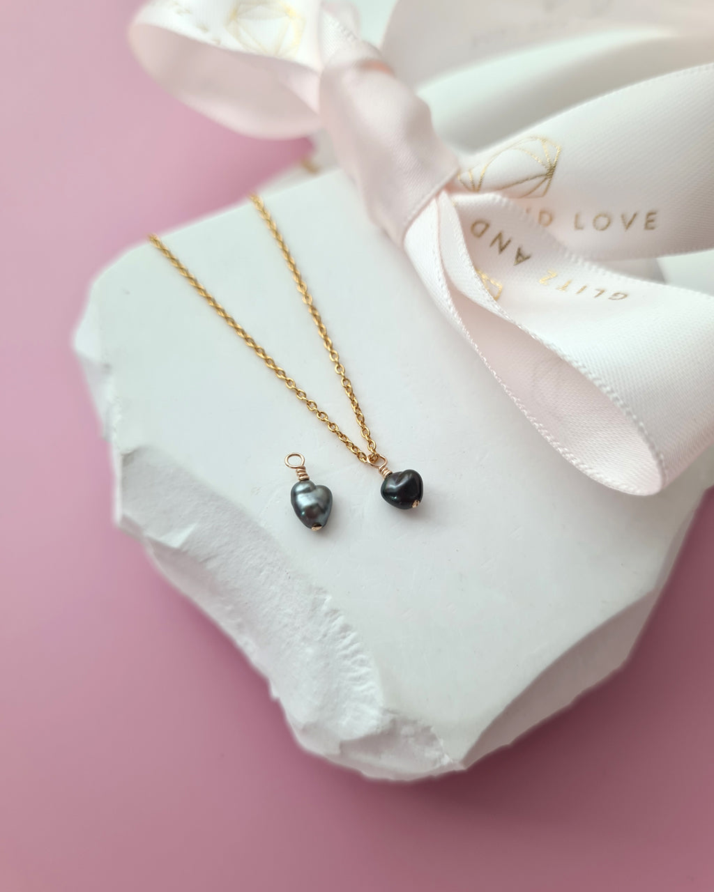 Tahitian Keshi Pearl Pendant Necklace, Tiny Heart Pearl Handmade Jewelry in Singapore