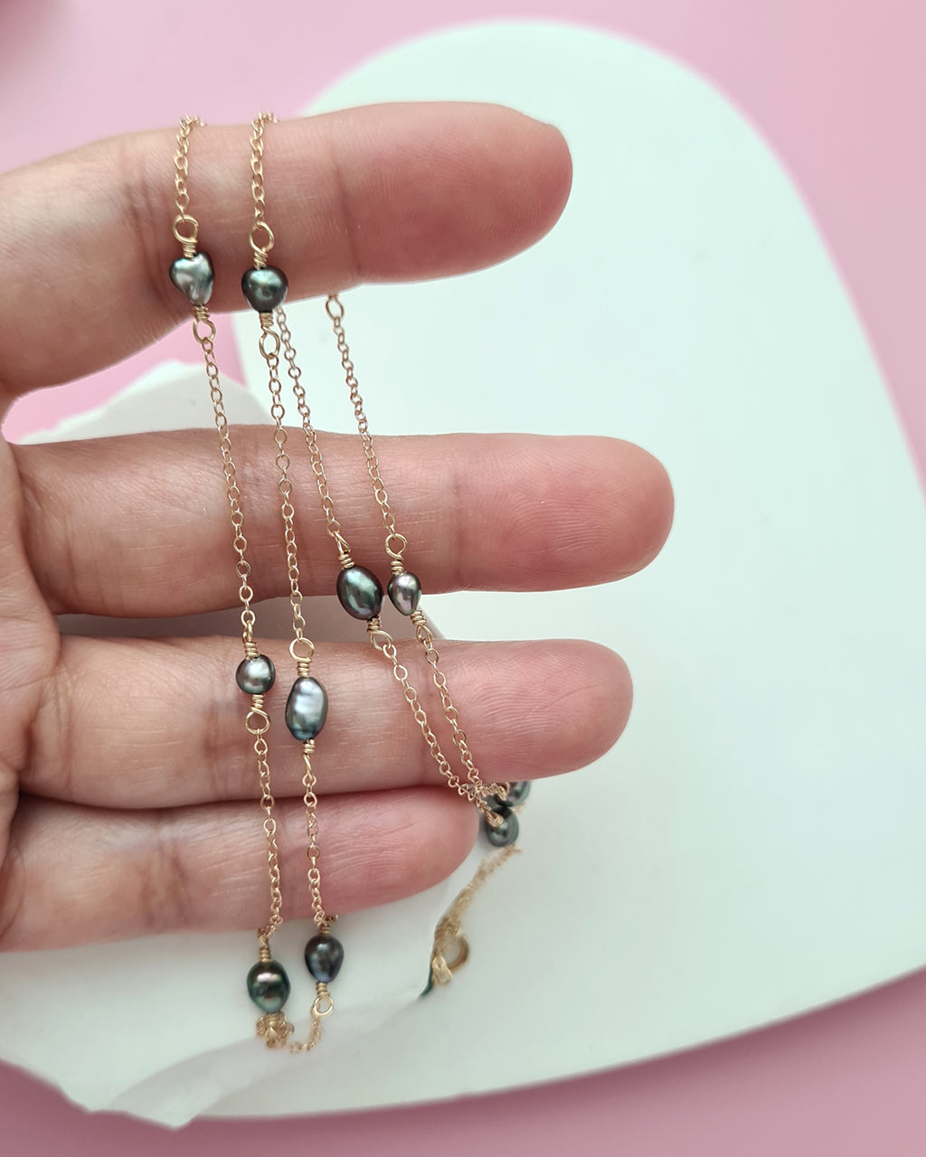 Tahitian Keshi Pearl Floating Pearl Necklace, Handmade Timeless Pearl Jewelry in Singapore