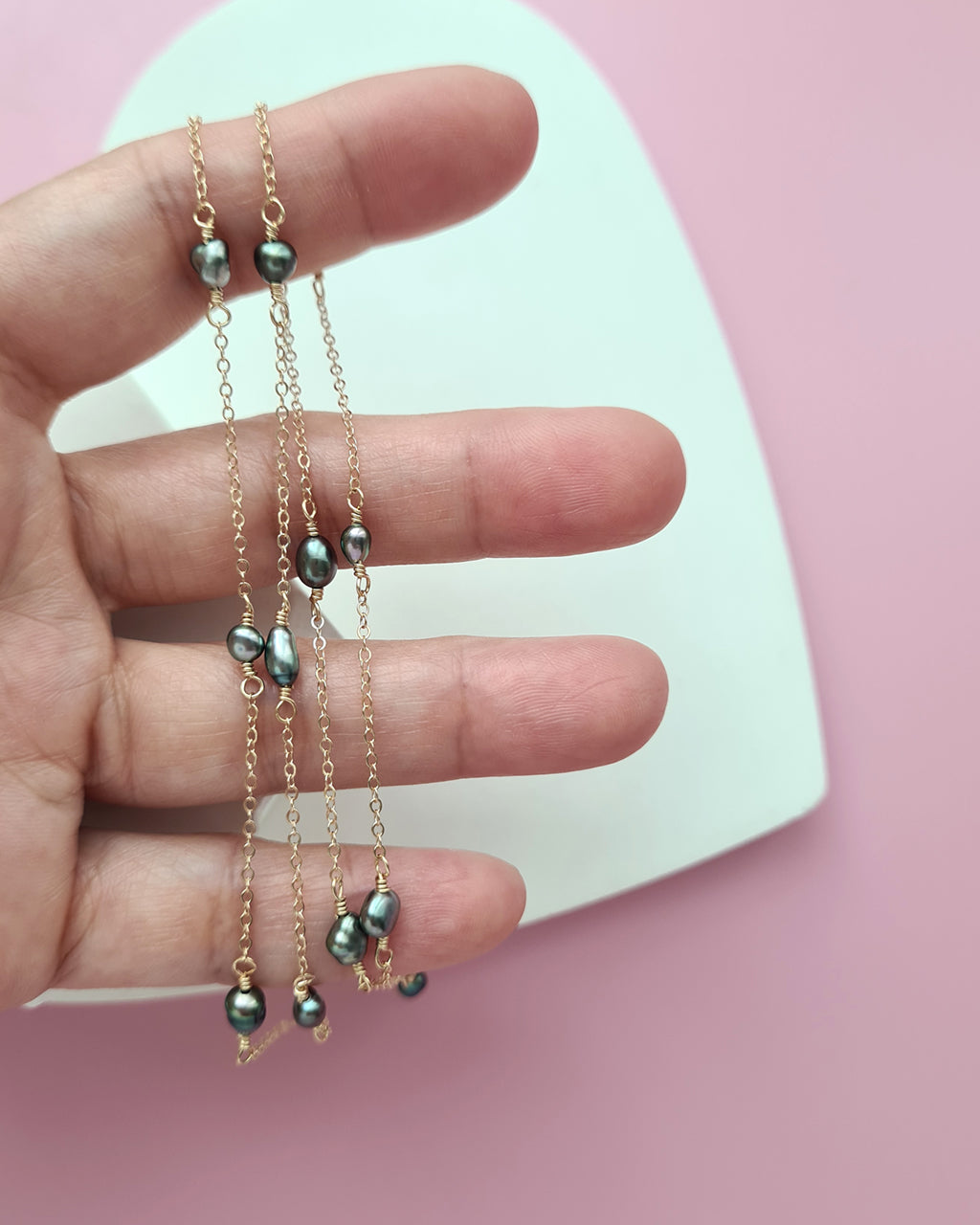 Tahitian Keshi Pearl Floating Pearl Necklace, Handmade Timeless Pearl Jewelry in Singapore