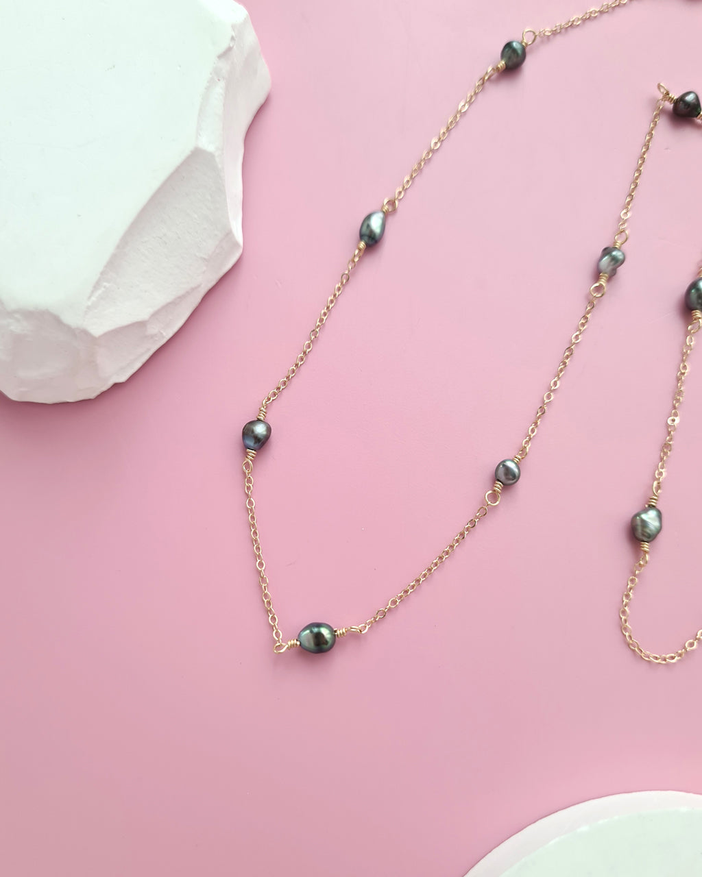 Tahitian Keshi Pearl Floating Pearl Necklace, Handmade Chic Pearl Jewelry in Singapore