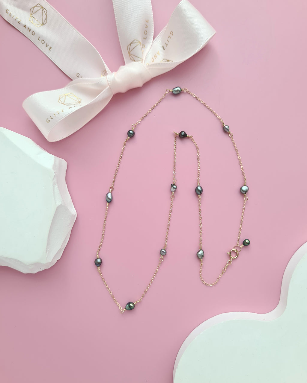 Tahitian Keshi Pearl Floating Pearl Necklace, Handmade Timeless Pearl Jewelry in Singapore