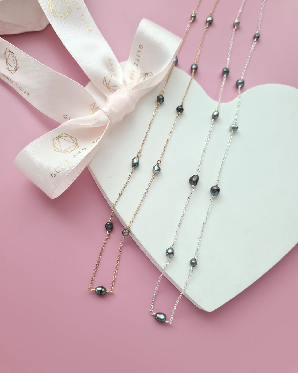 Tahitian Keshi Pearl Floating Pearl Necklace, Handmade Pearl Jewelry in Singapore