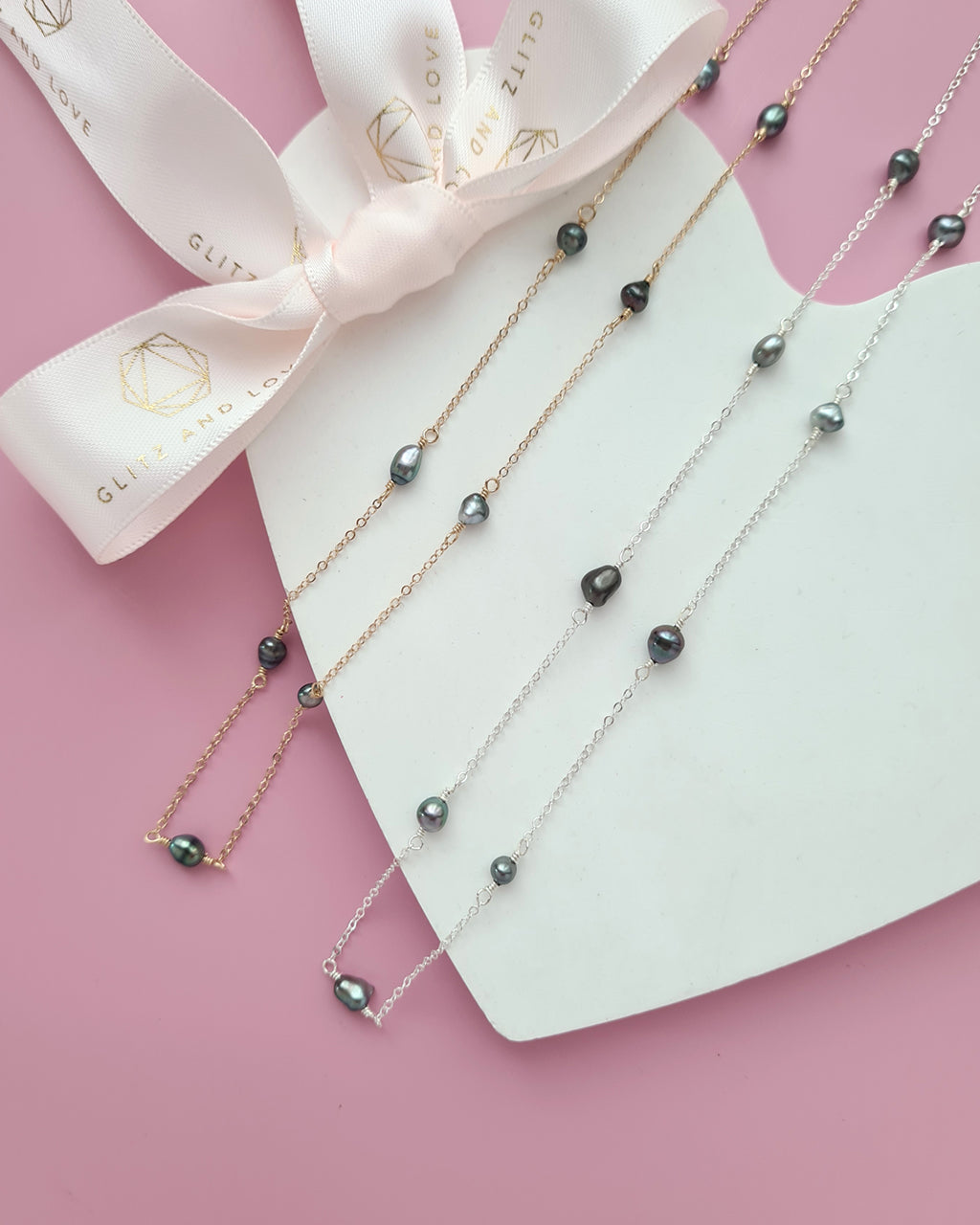 Tahitian Keshi Pearl Floating Pearl Necklace, Handmade Timeless Pearl Jewelry in Singapore