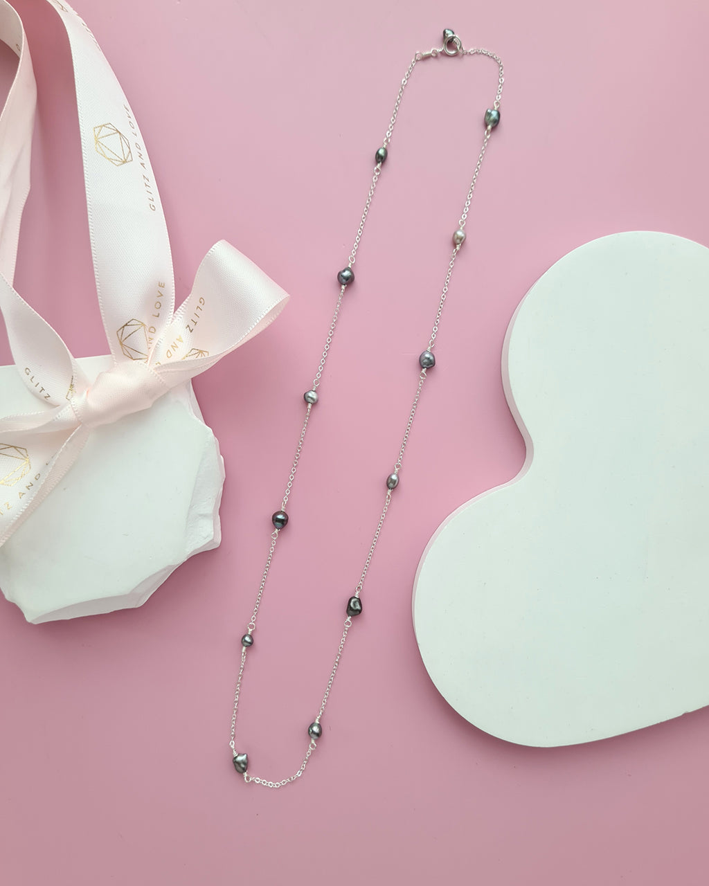 Tahitian Keshi Pearl Floating Pearl Necklace, Handmade Pearl Jewelry in Singapore