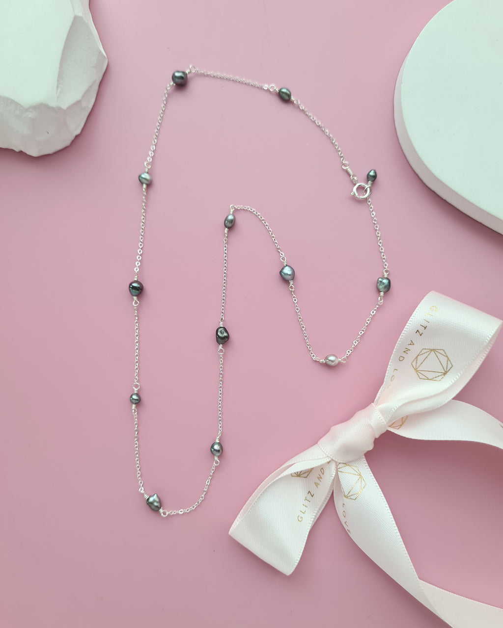 Tahitian Keshi Pearl Floating Pearl Necklace, Handmade Pearl Jewelry in Singapore