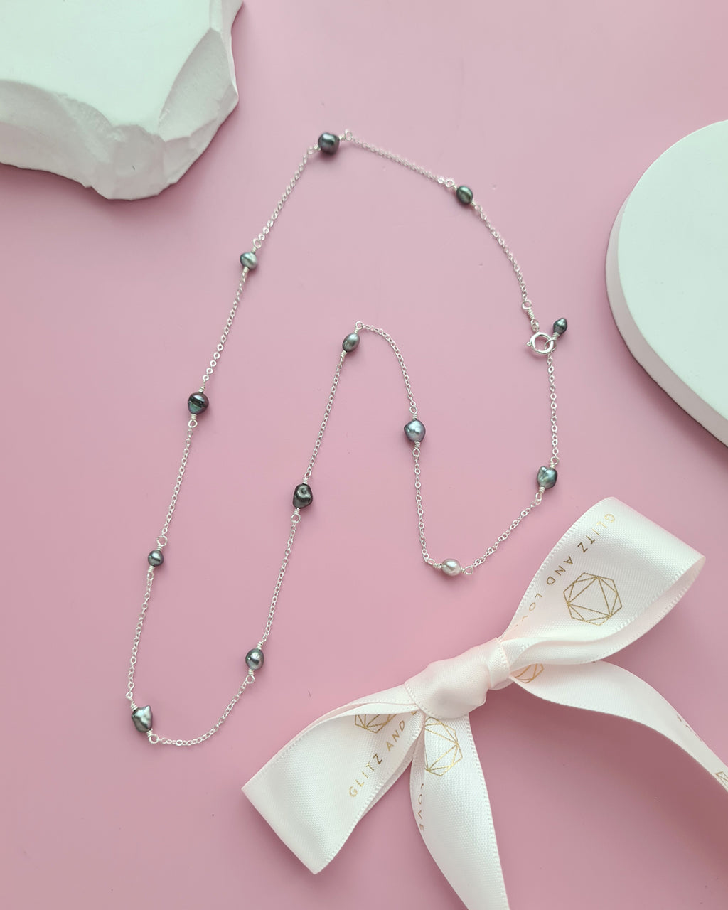 Tahitian Keshi Pearl Floating Pearl Necklace, Handmade Pearl Jewelry in Singapore