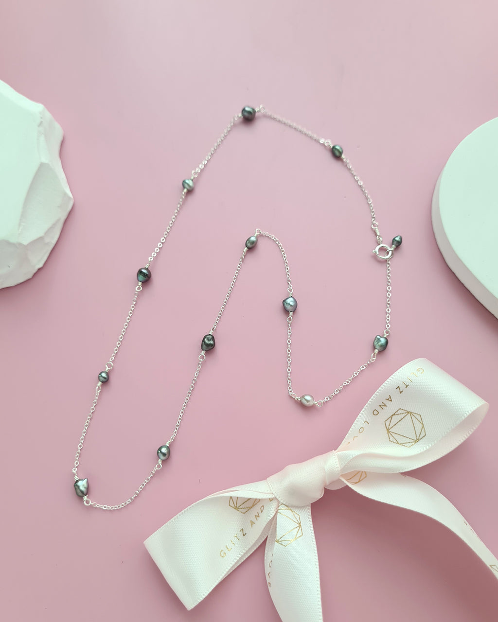 Tahitian Keshi Pearl Floating Pearl Necklace, Handmade Pearl Jewelry in Singapore
