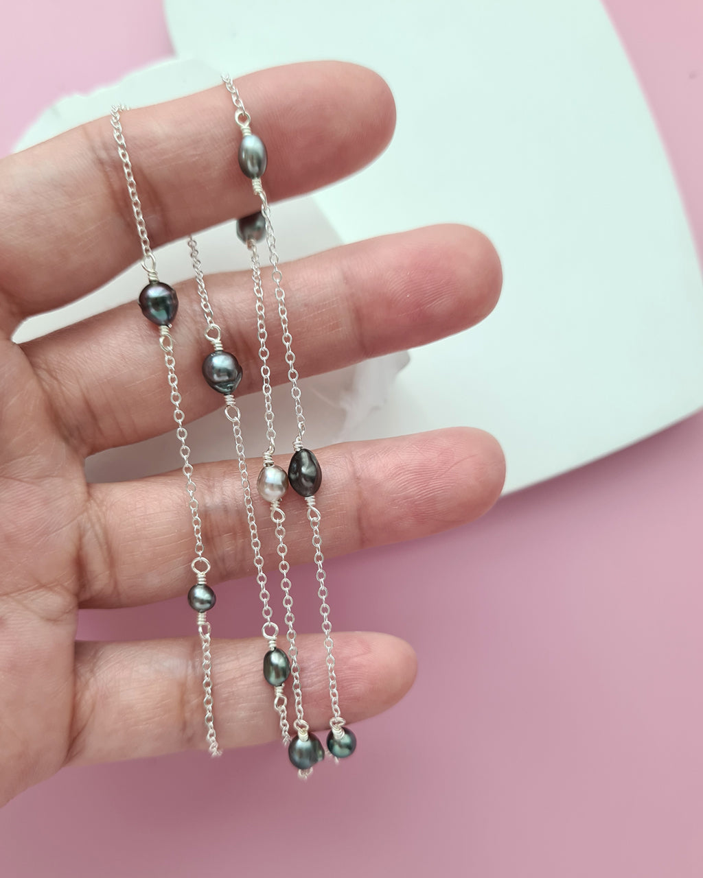 Tahitian Keshi Pearl Floating Pearl Necklace, Handmade Pearl Jewelry in Singapore