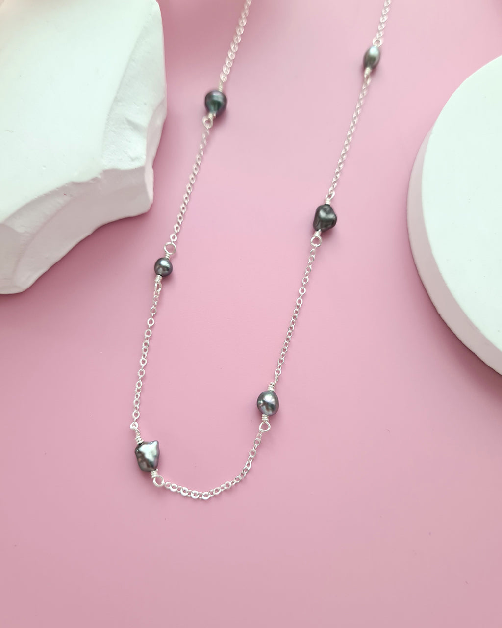 Tahitian Keshi Pearl Floating Pearl Necklace, Handmade Pearl Jewelry in Singapore