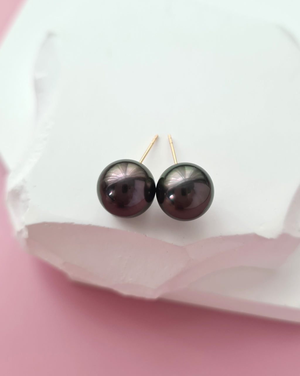 Tahitian Pearl 18K Gold Stud Earrings - 9.8mm+