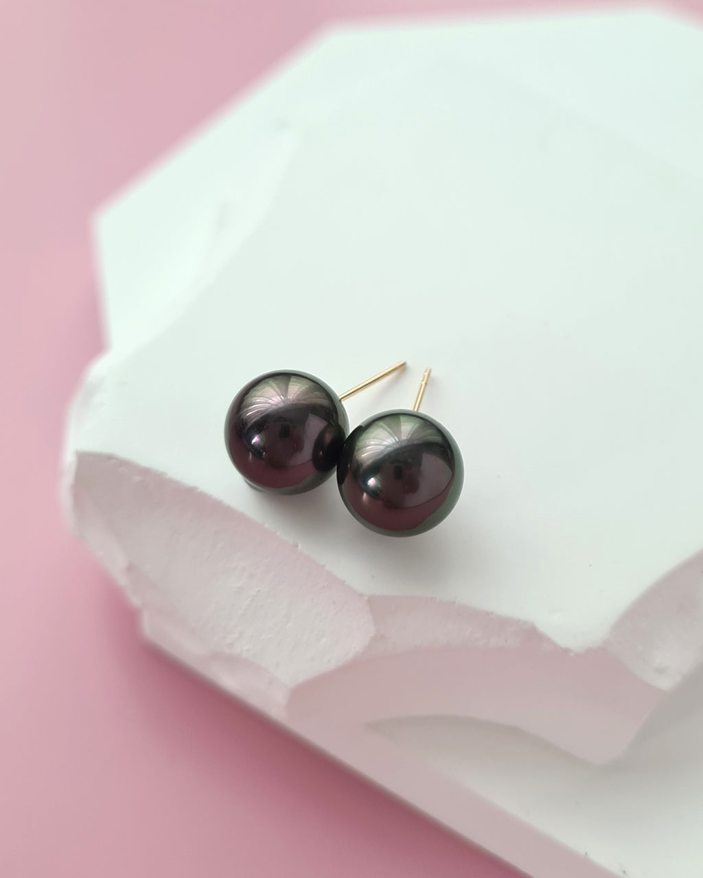 Tahitian Pearl 18K Gold Stud Earrings - 9.8mm+