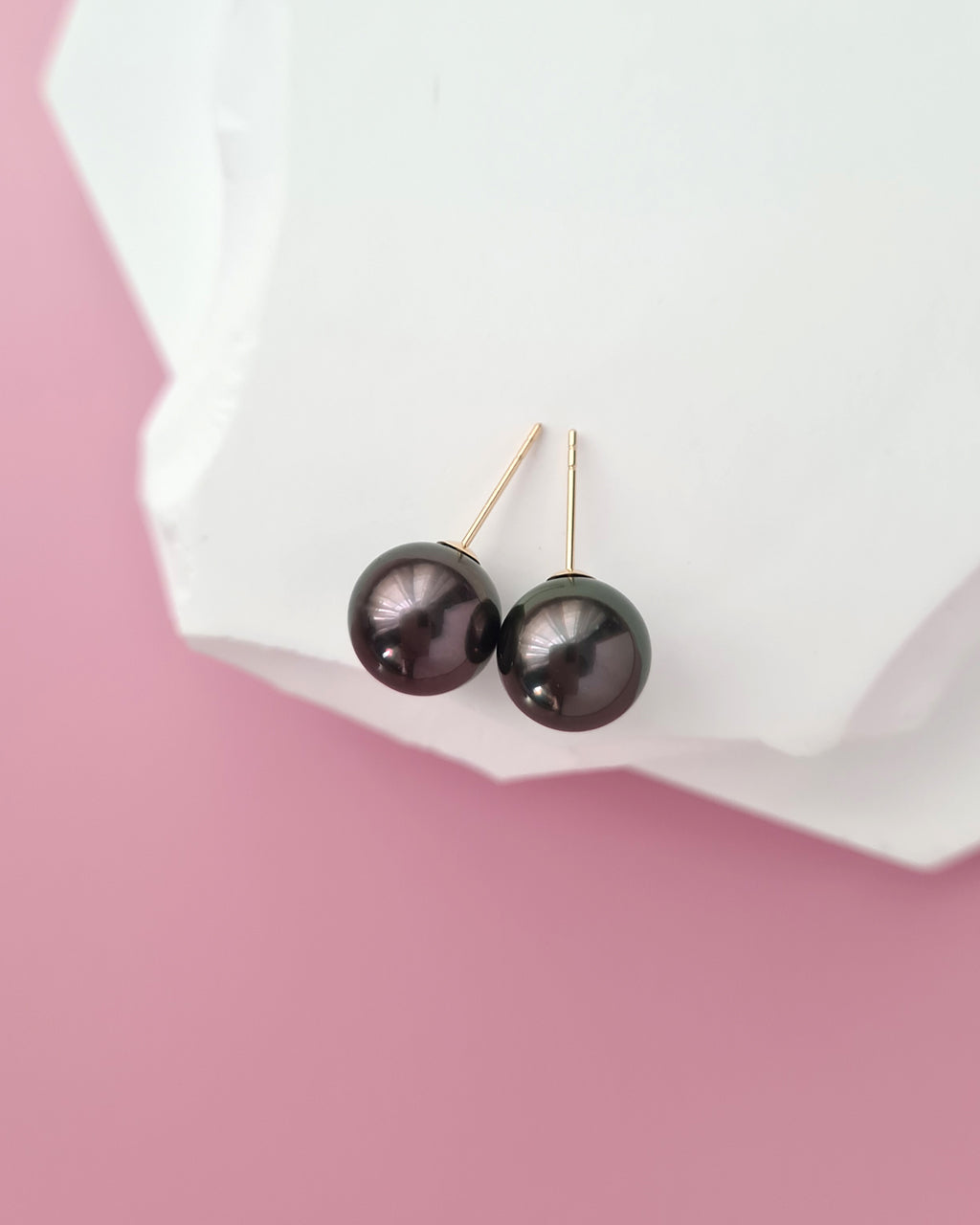 Tahitian Pearl 18K Gold Stud Earrings - 9.8mm+
