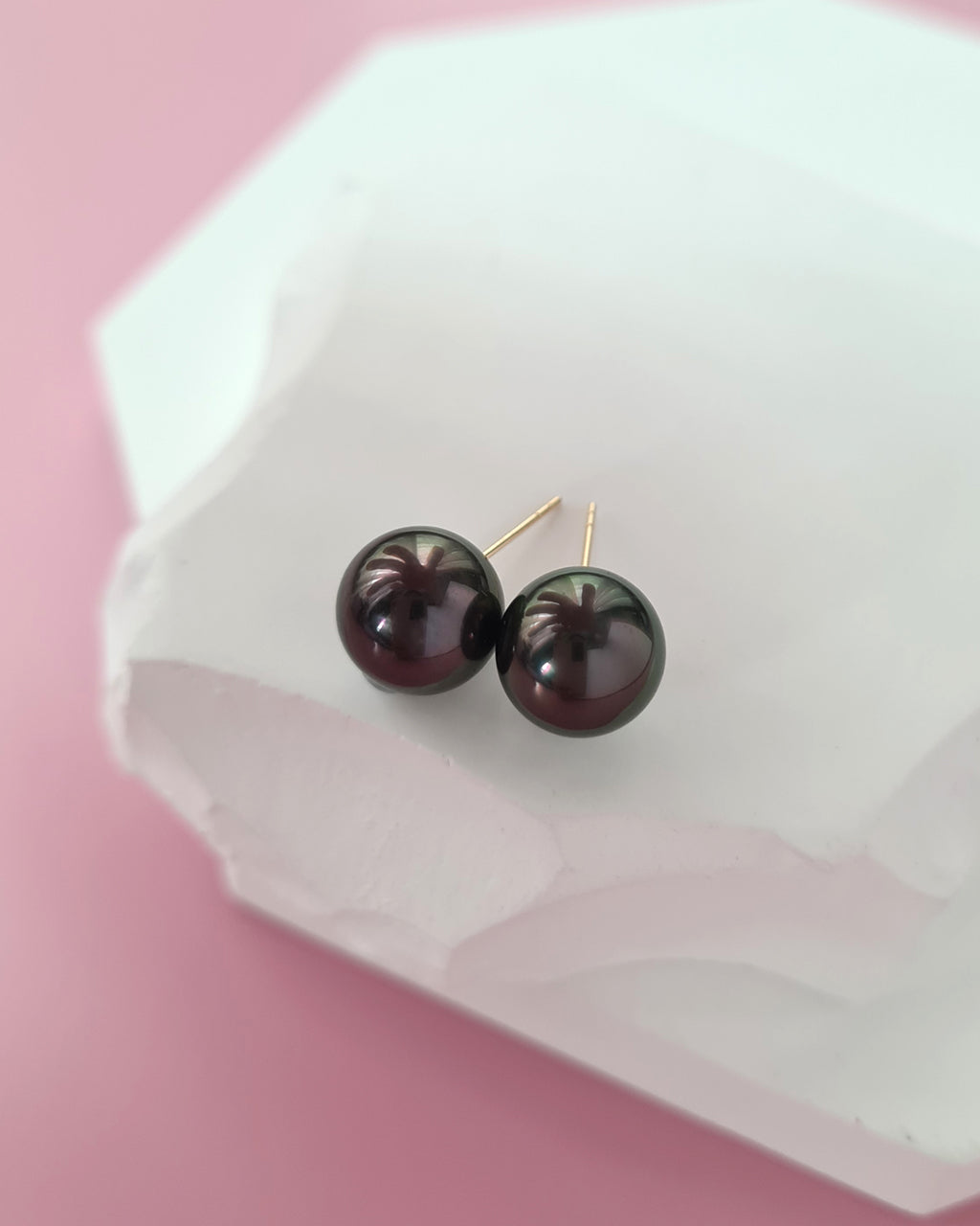 Tahitian Pearl 18K Gold Stud Earrings - 9.8mm+