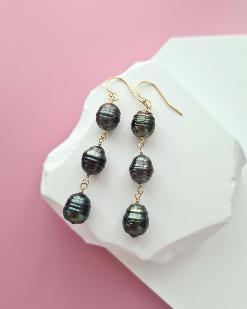 Tahitian Green Pearl Earrings with Natural Circles