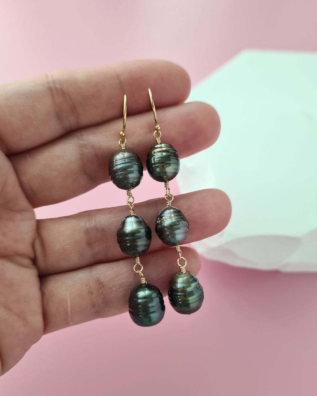 Tahitian Green Pearl Earrings with Natural Circles