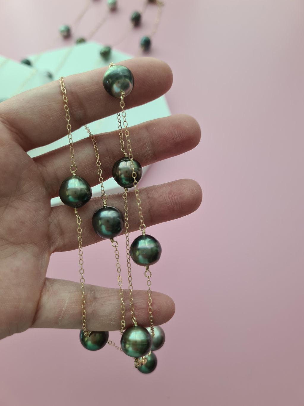 Tahitian Pearl Floating Pearl Necklace, Handmade Pearl Jewelry in Singapore