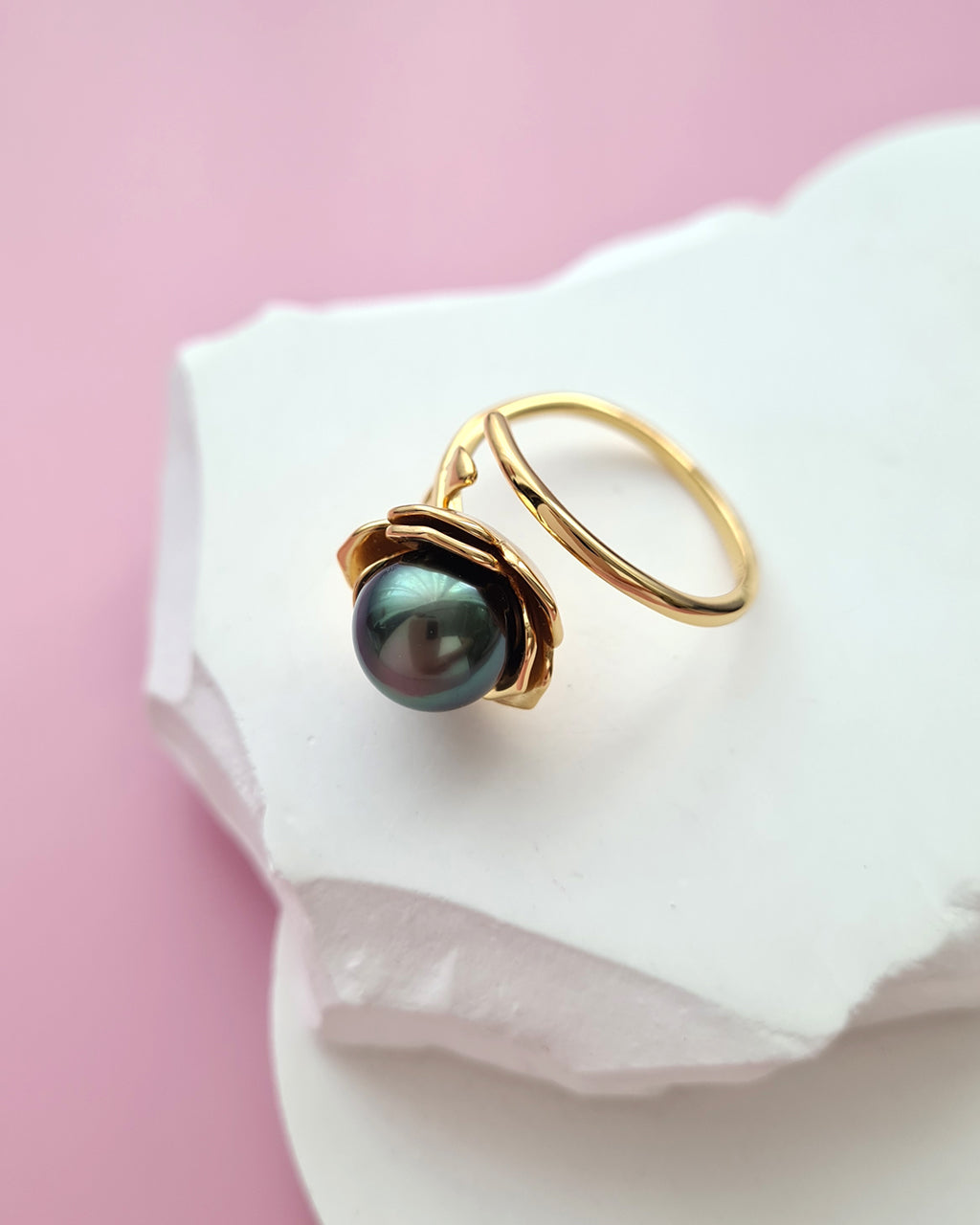 Tahitian Pearl Floral Wrap Ring, Modern Pearl Jewelry in Singapore