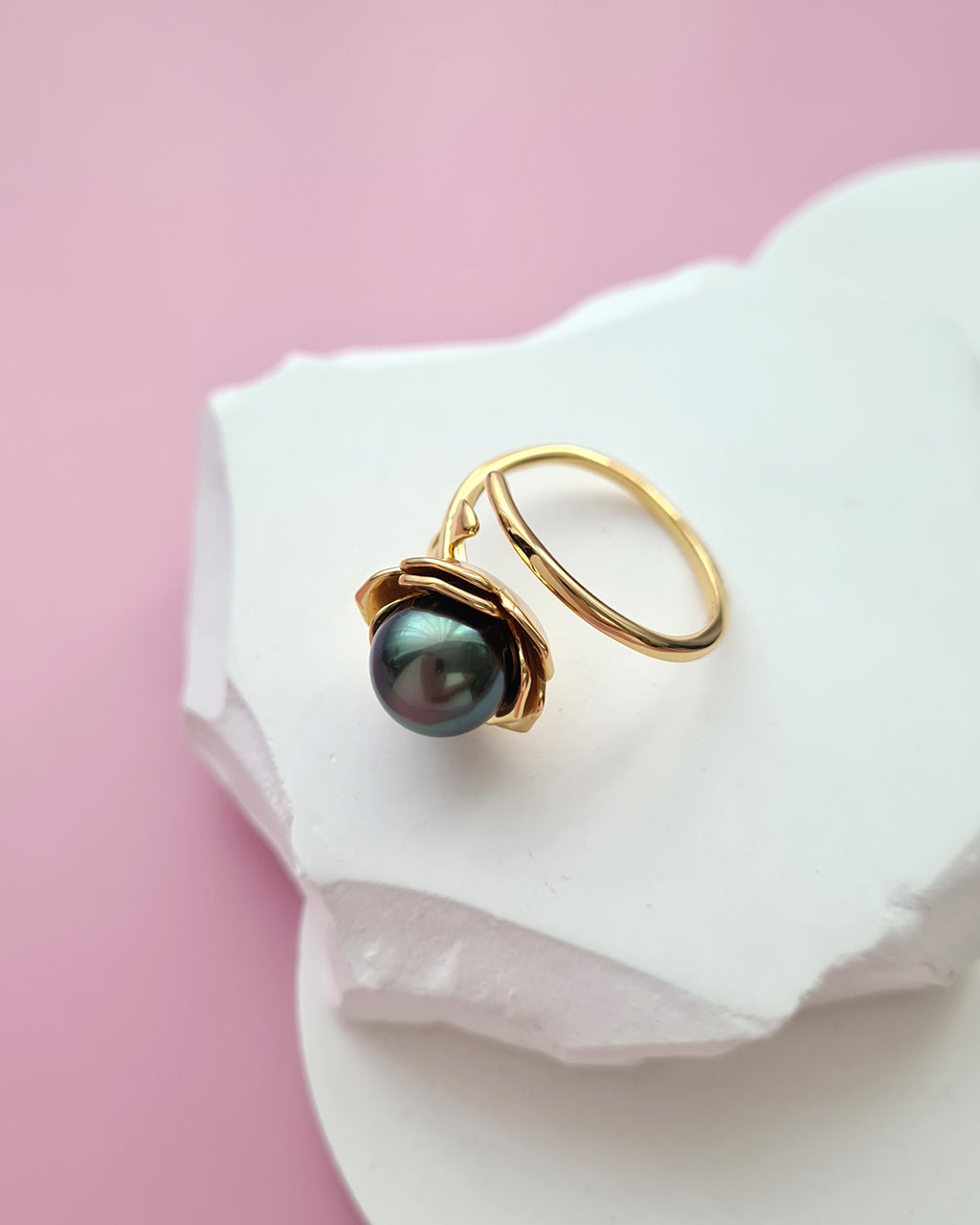 Tahitian Pearl Floral Wrap Ring, Modern Pearl Jewelry in Singapore