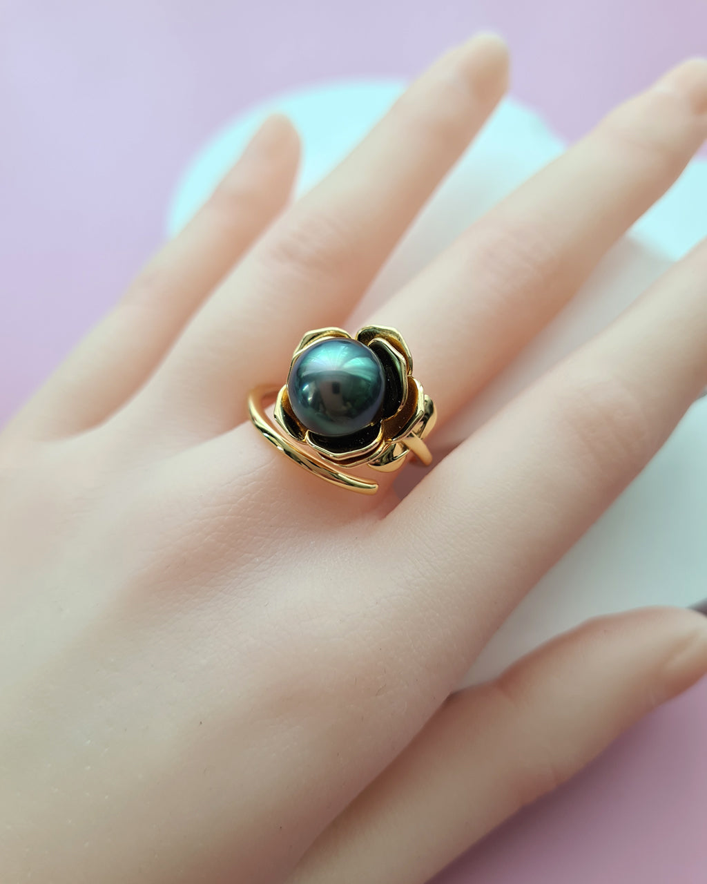 Tahitian Pearl Floral Wrap Ring, Modern Pearl Jewelry in Singapore